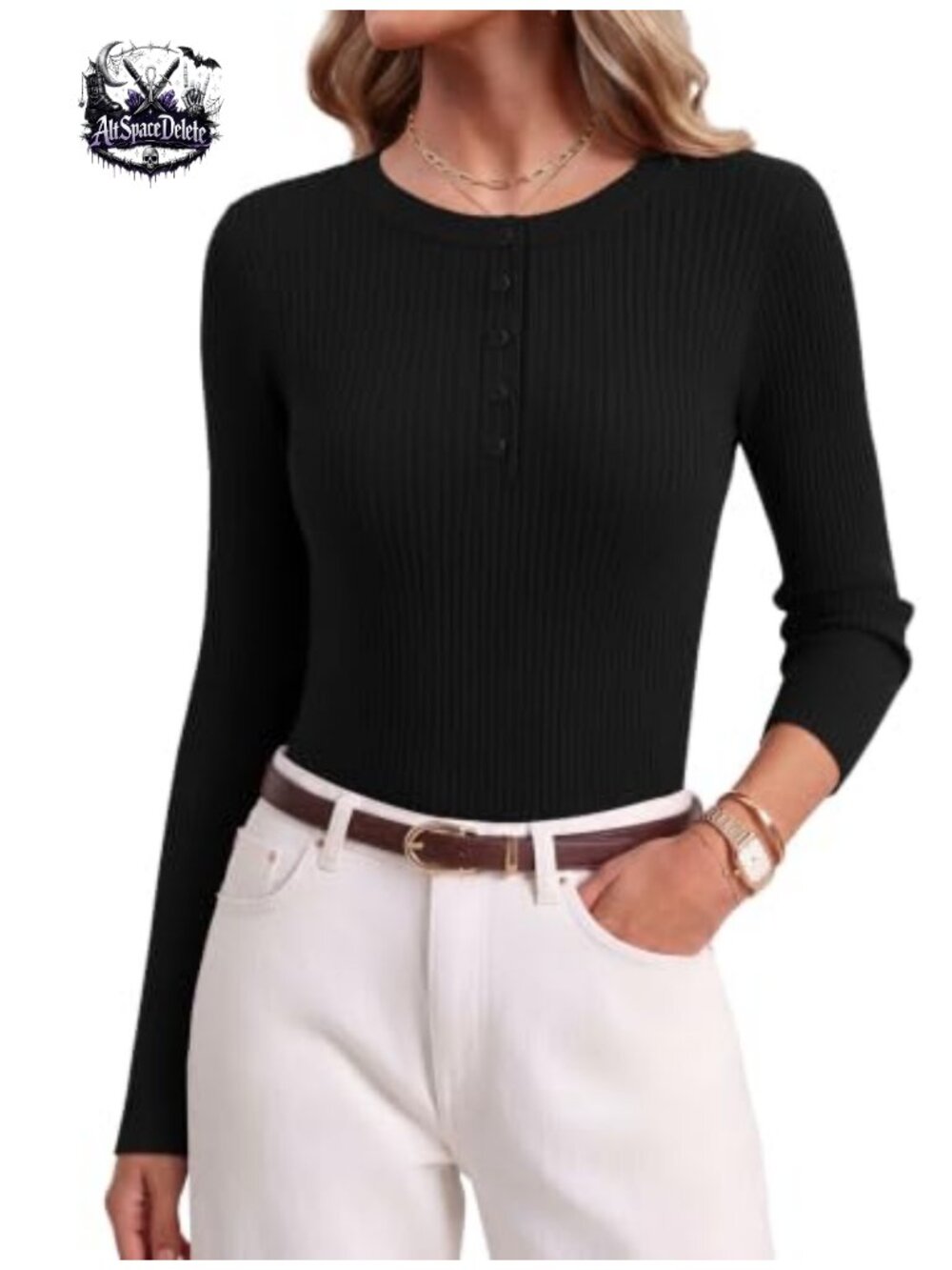 Women's Ribbed Knit Henley Sweater Button Front Slim Fit Long Sleeve